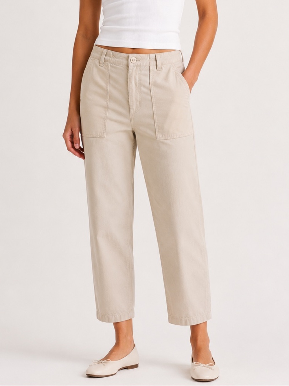 Zara The Harem Cream Relaxed Fit Straight Leg Mid Rise Utility Pant Size 6